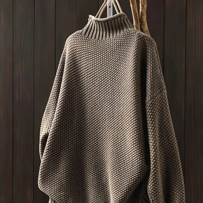 Women's Oversized Textured Turtleneck Long Sleeve Sweater - Pullover