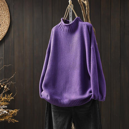 Women's Oversized Textured Turtleneck Long Sleeve Sweater - Pullover