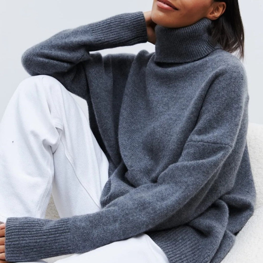 Women's Oversized Turtleneck Sweater Cozy White Merino Blend 1