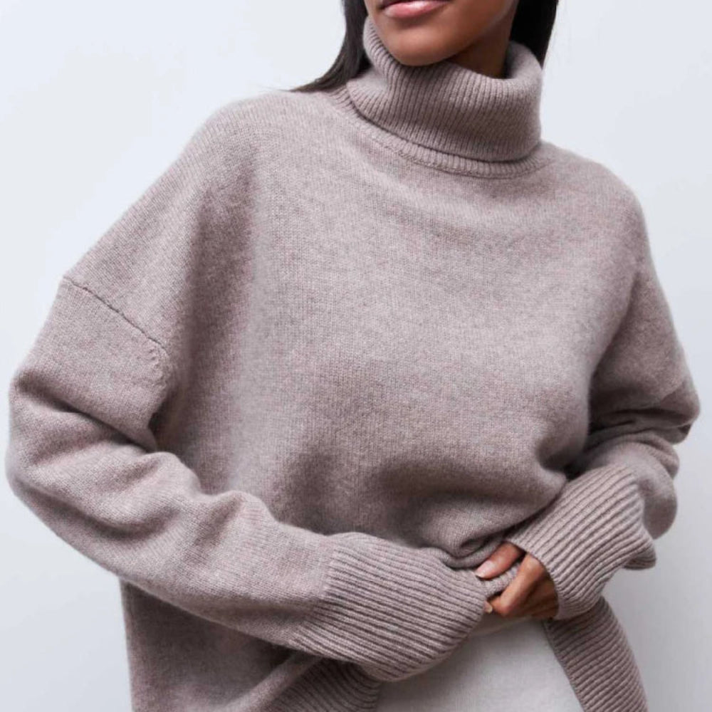 Women's Oversized Turtleneck Sweater Cozy White Merino Blend 2