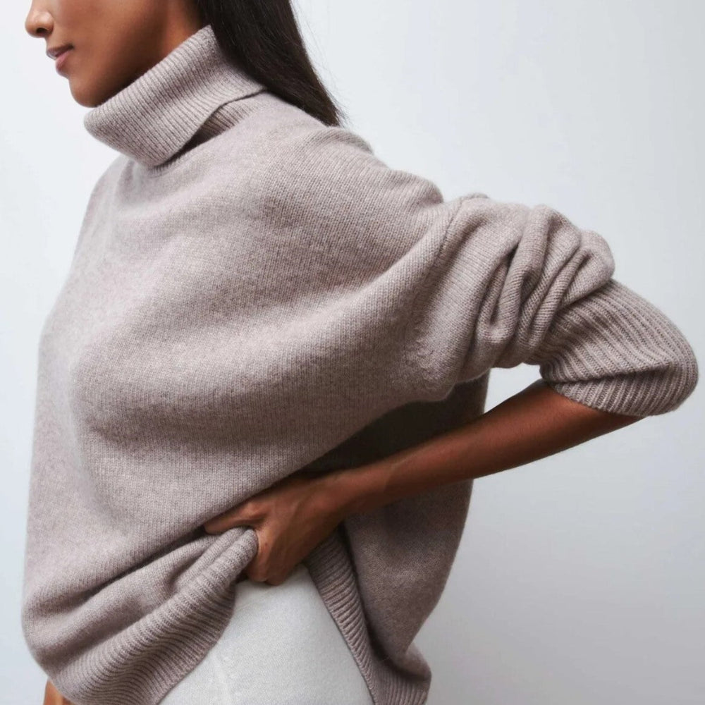 Women's Oversized Turtleneck Sweater Cozy White Merino Blend 3