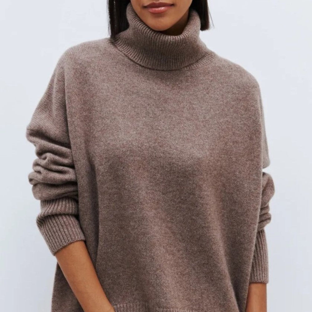 Women's Oversized Turtleneck Sweater Cozy White Merino Blend 5