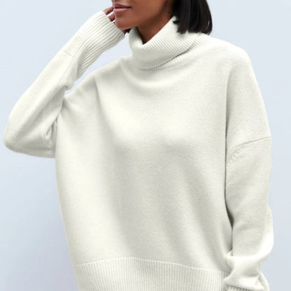 Women's Oversized Turtleneck Sweater Cozy White Merino Blend 7