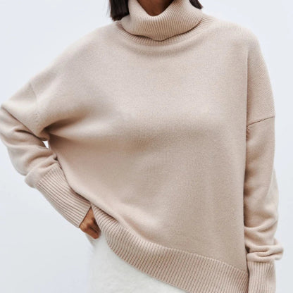 Women's Oversized Turtleneck Sweater Cozy White Merino Blend 9