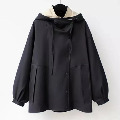 Women's Oversized Utility Jacket - Hooded Button Front