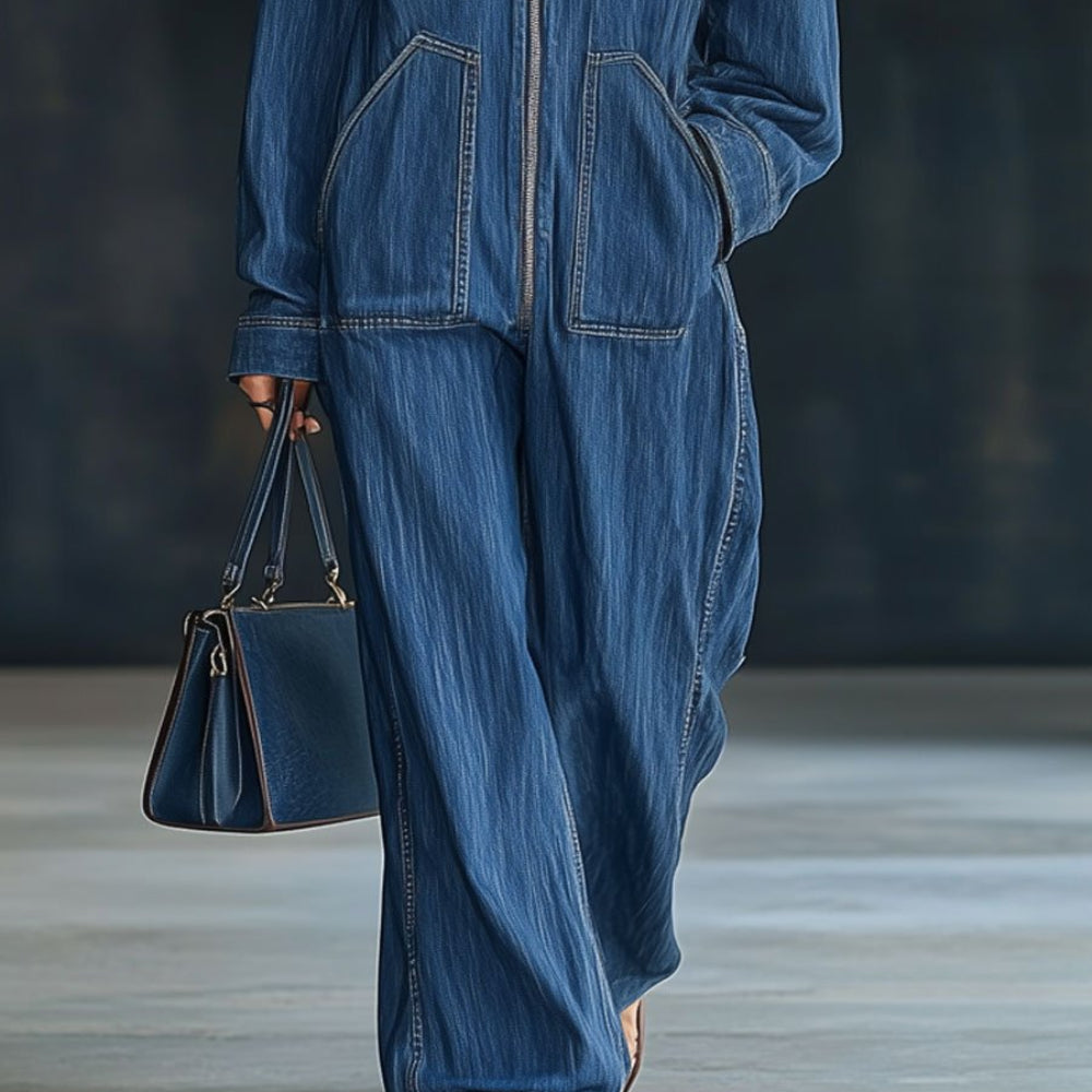 Women's Oversized Zip Up Hoodie - Hooded Denim Style