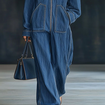 Women's Oversized Zip Up Hoodie - Hooded Denim Style