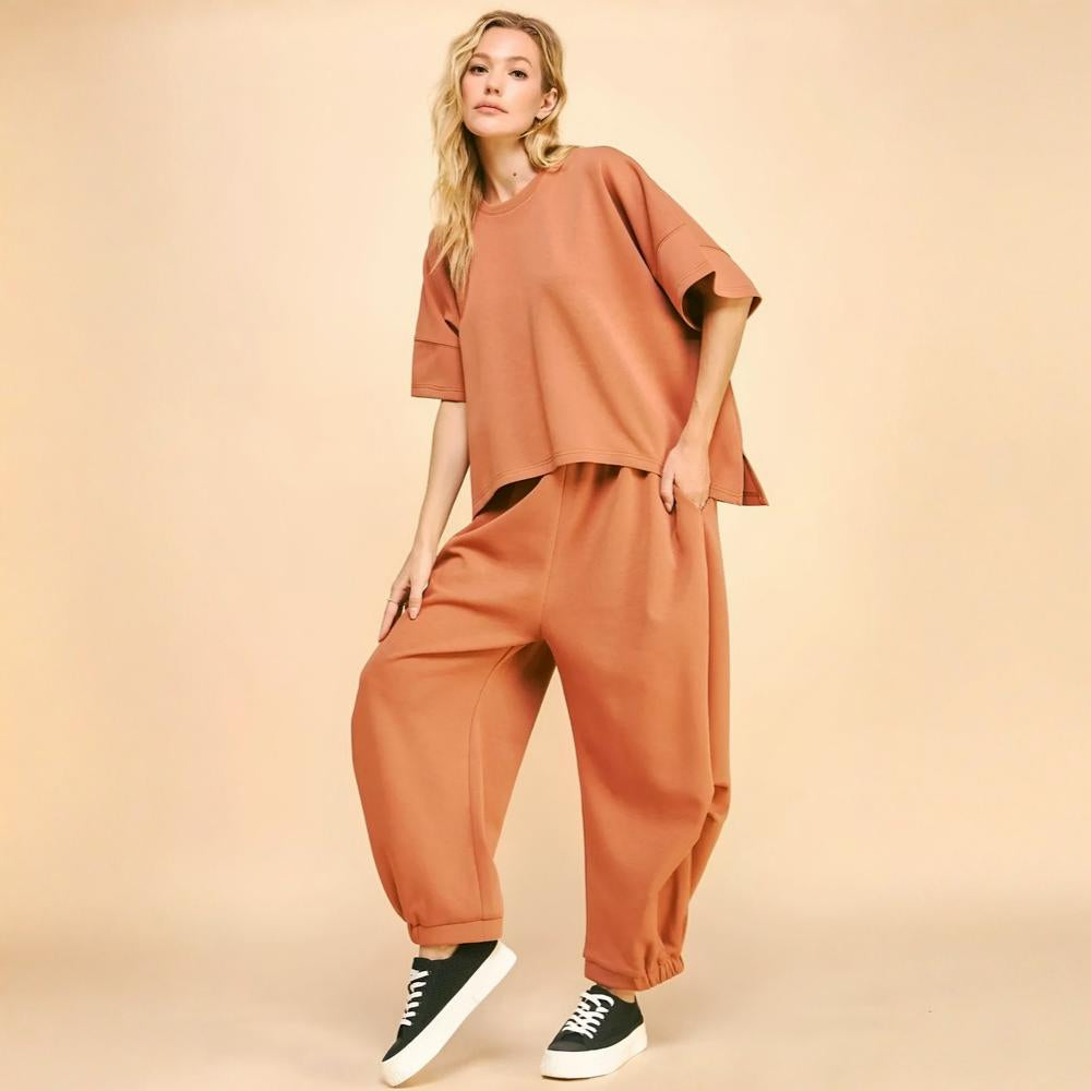 Women's Pajama Set Flowy Top Elastic Waist Pants 1