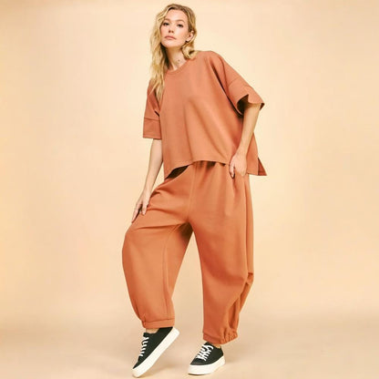 Women's Pajama Set Flowy Top Elastic Waist Pants 1