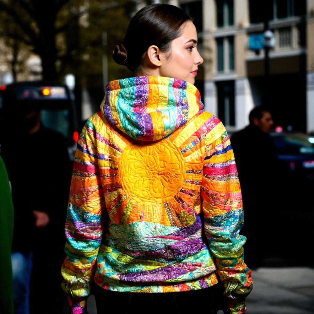 Women's Patchwork Quilted Hoodie - Boho Oversized