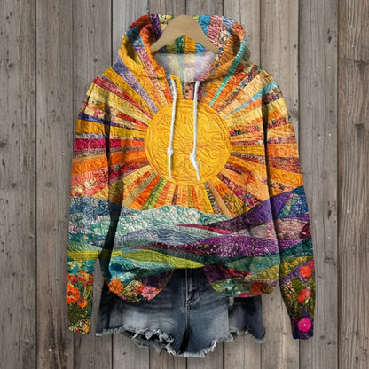 Women's Patchwork Quilted Hoodie - Boho Oversized