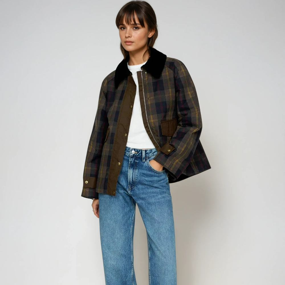 Women's Plaid Chore Coat Jacket - Oversized Button Front