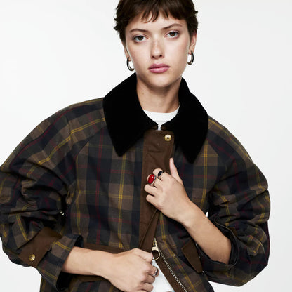 Women's Plaid Chore Coat Jacket - Oversized Button Front