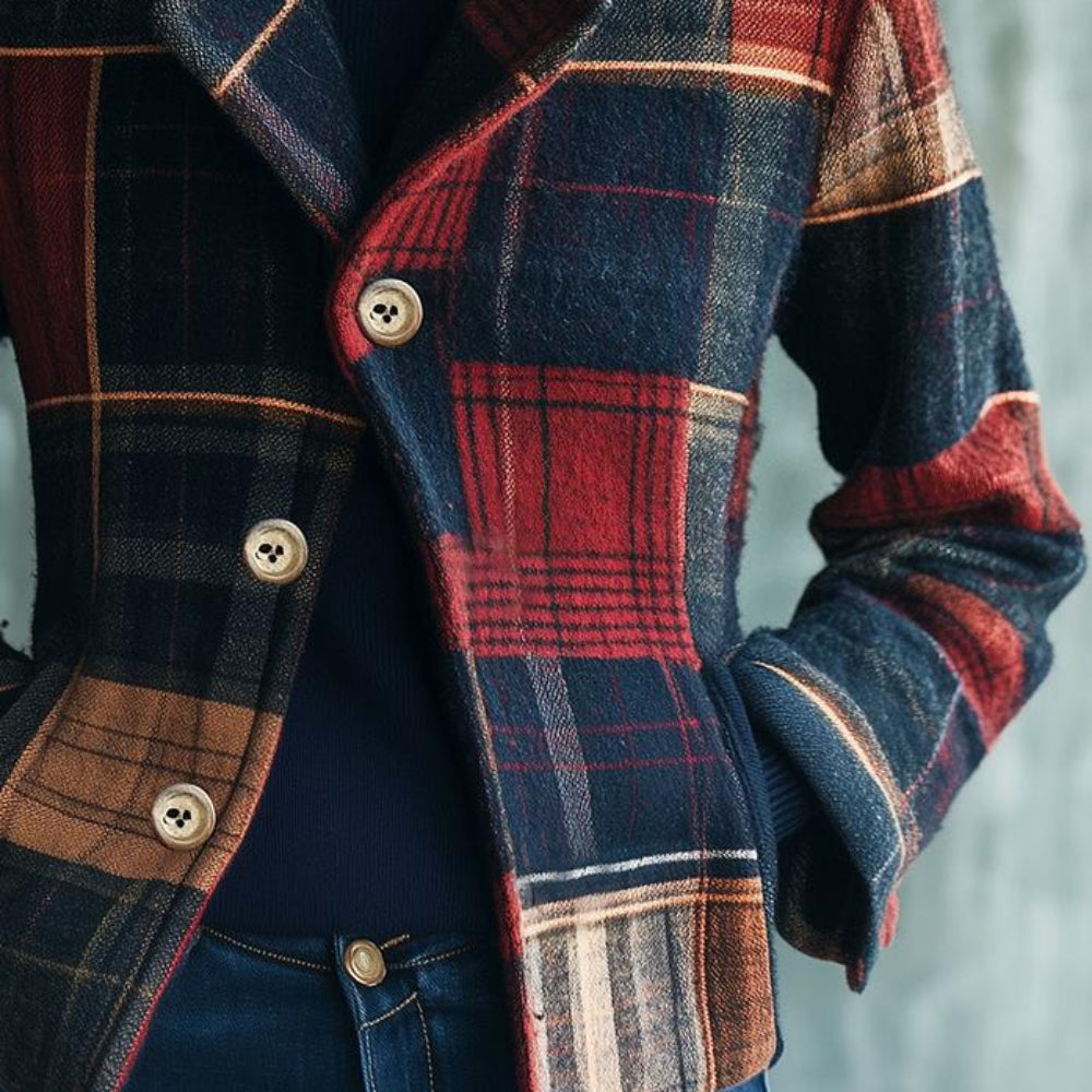 Women's Plaid Wool Jacket - Tailored Fit Button Closure