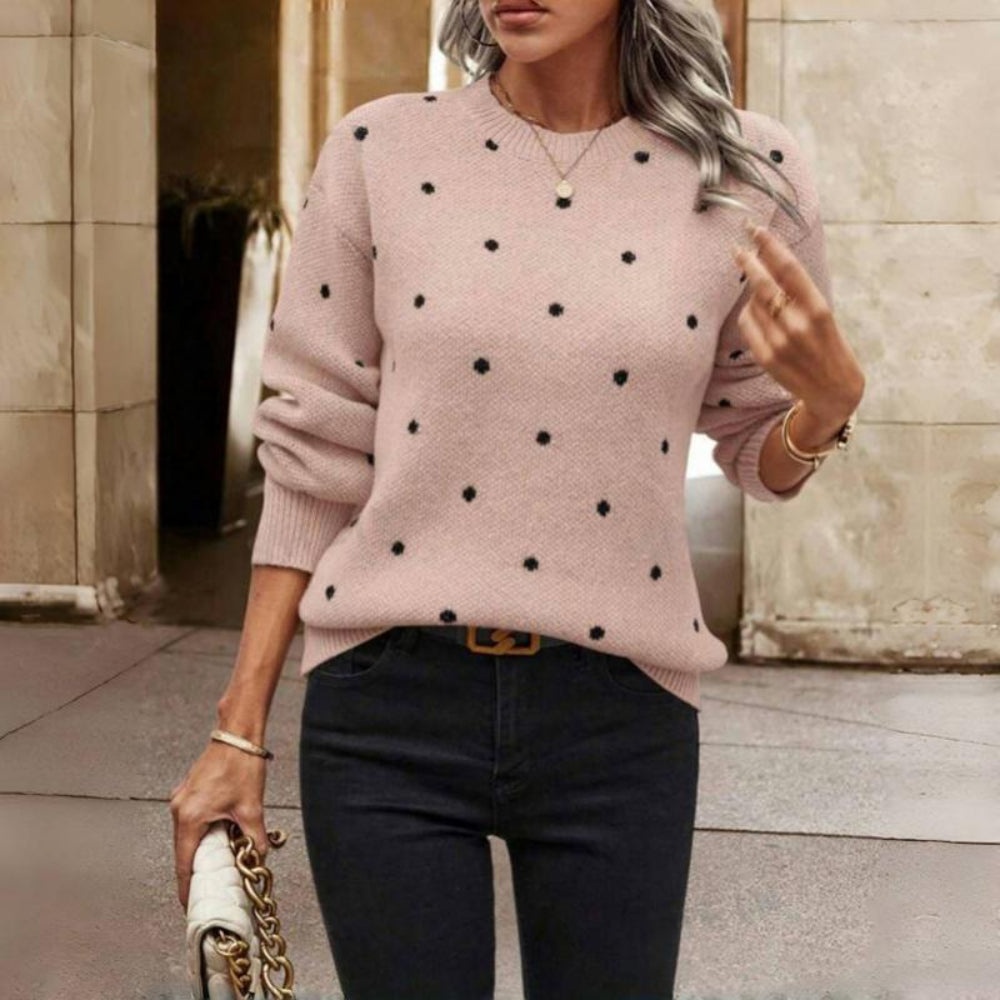 Women's Polka Dot Sweater Casual Knit Top 8