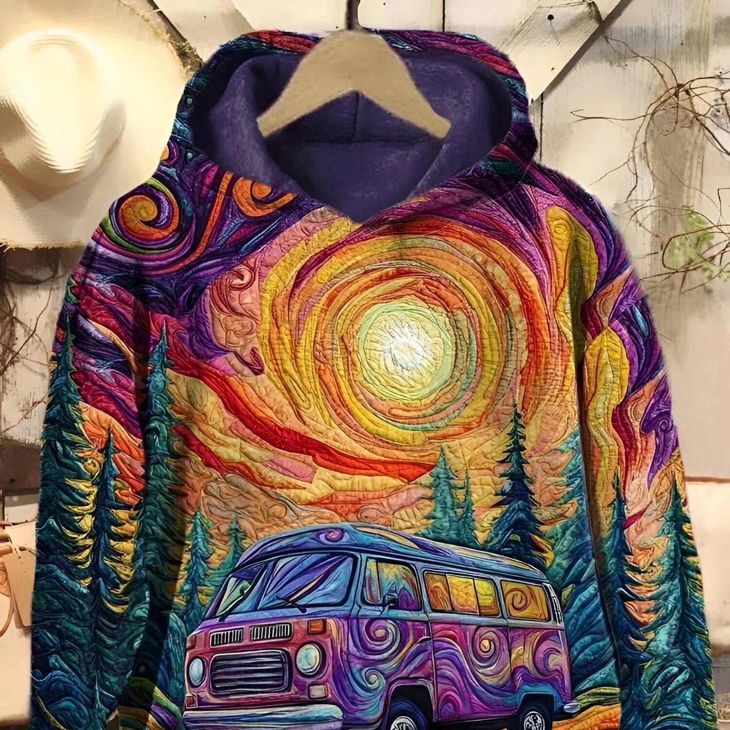 Women's Psychedelic Print Hoodie - Pullover Oversized