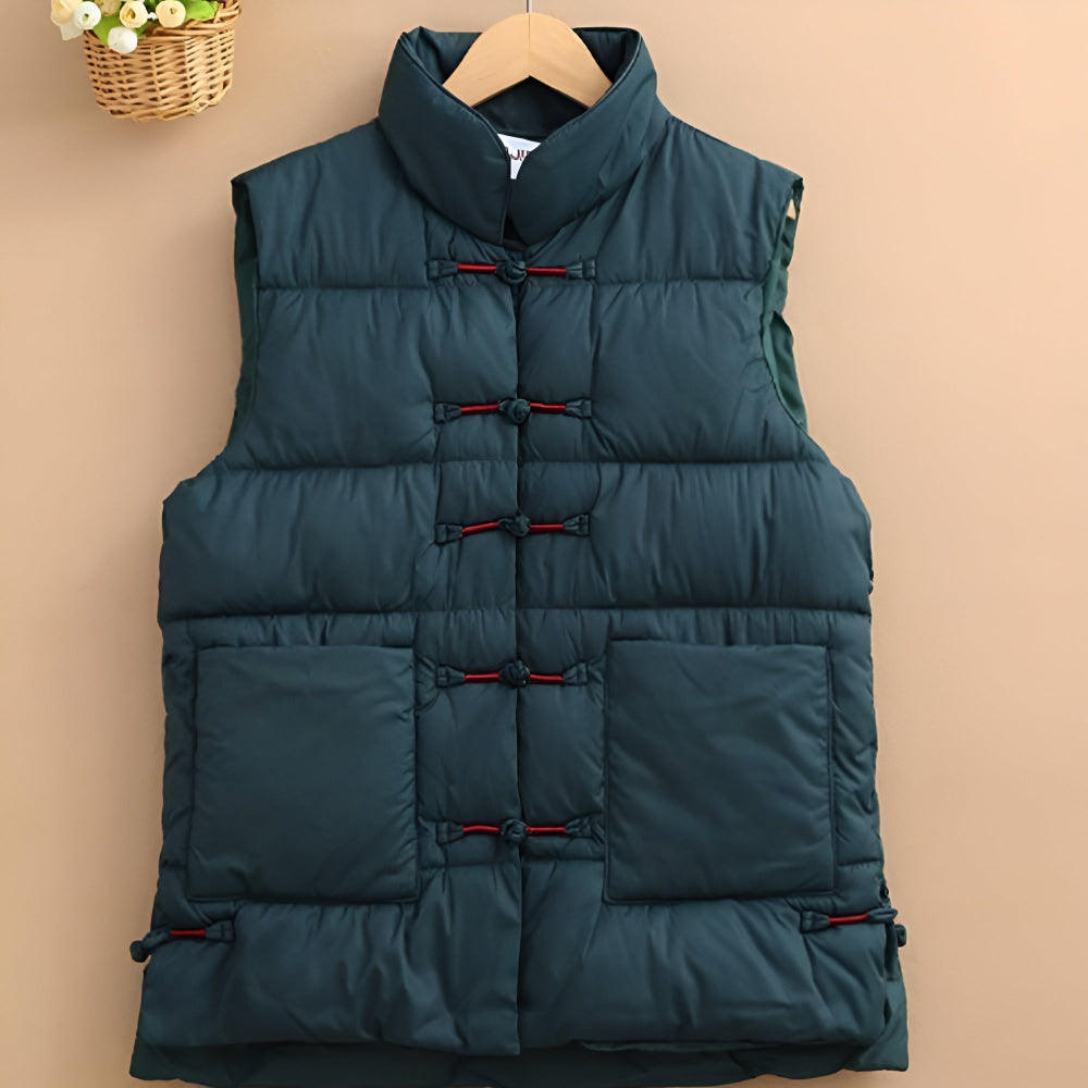 Women's Puffer Vest Red Stand Collar Winter Jacket 4