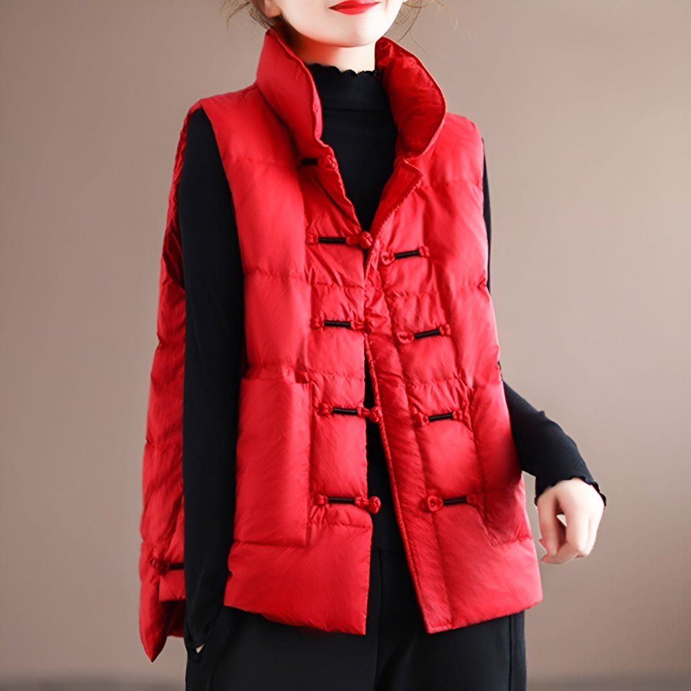 Women's Puffer Vest Red Stand Collar Winter Jacket 8