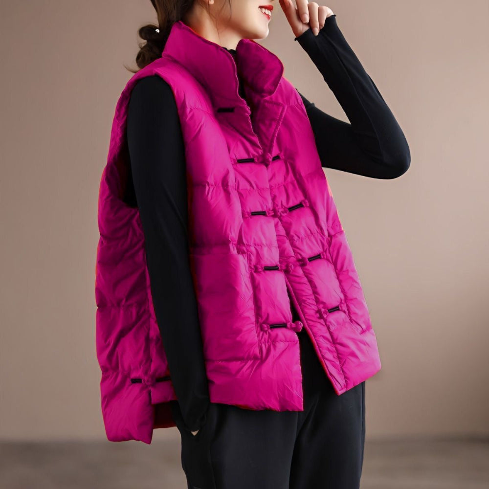 Women's Puffer Vest Red Stand Collar Winter Jacket 10