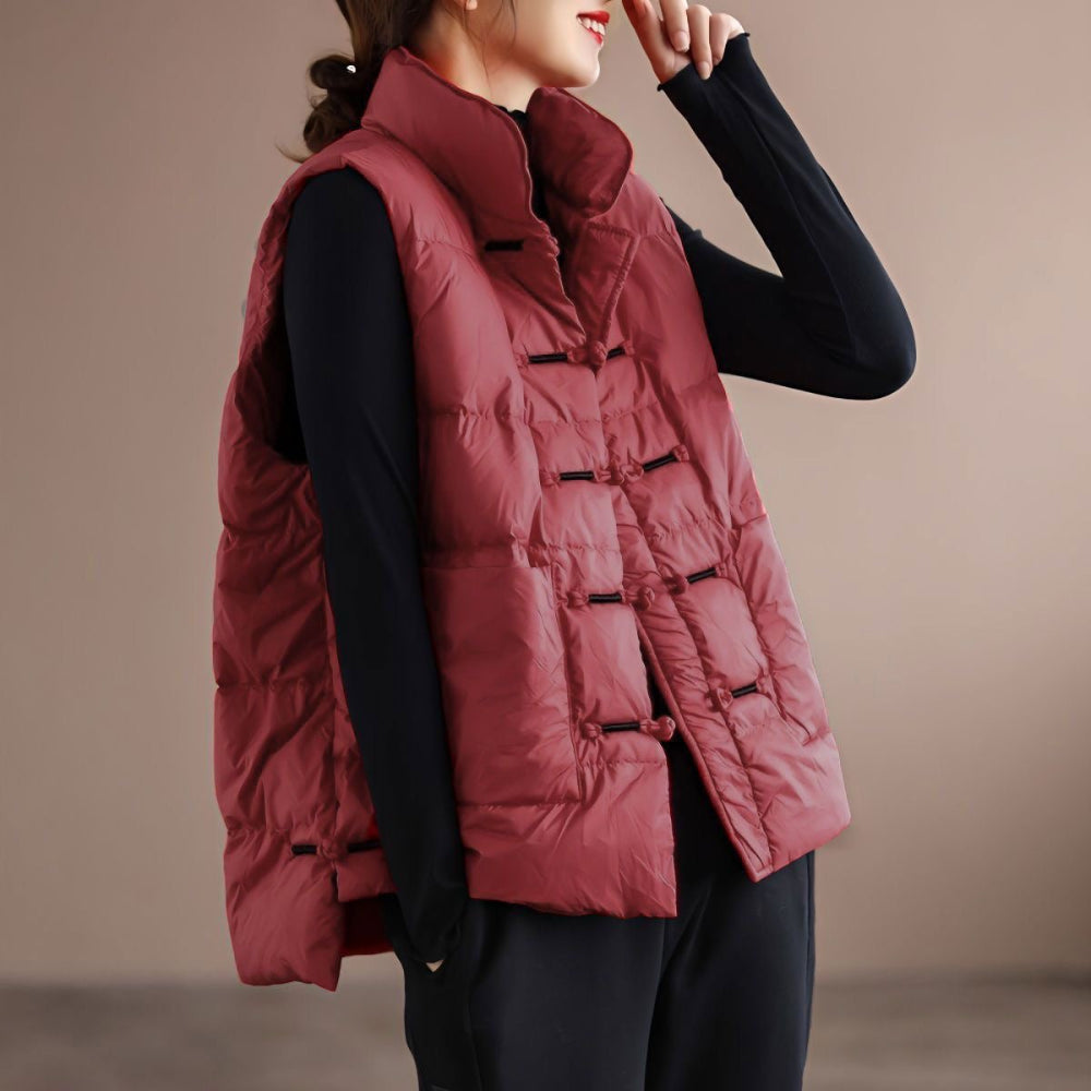 Women's Puffer Vest Red Stand Collar Winter Jacket 9