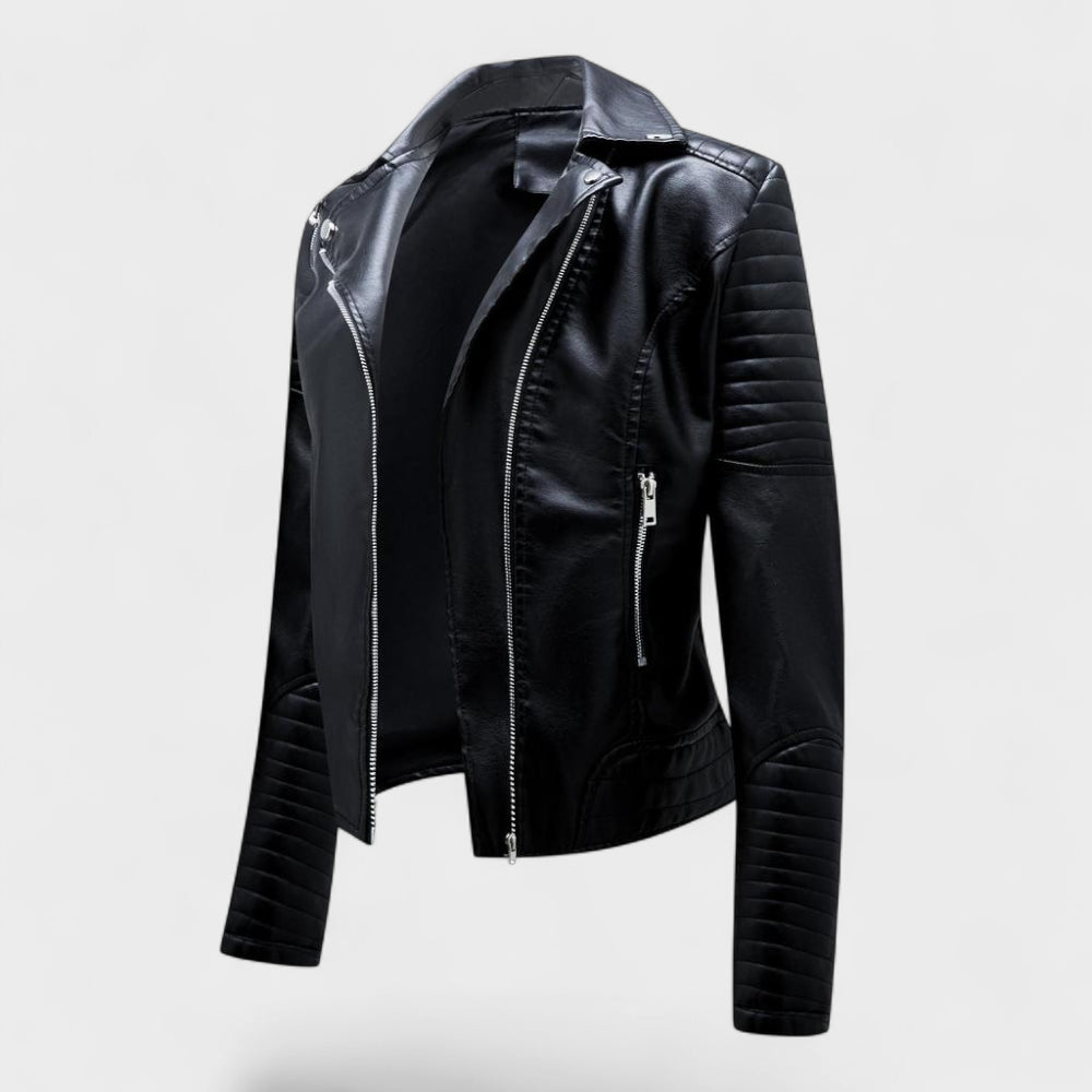 Women's Quilted Leather Jacket - Moto Asymmetrical Zip