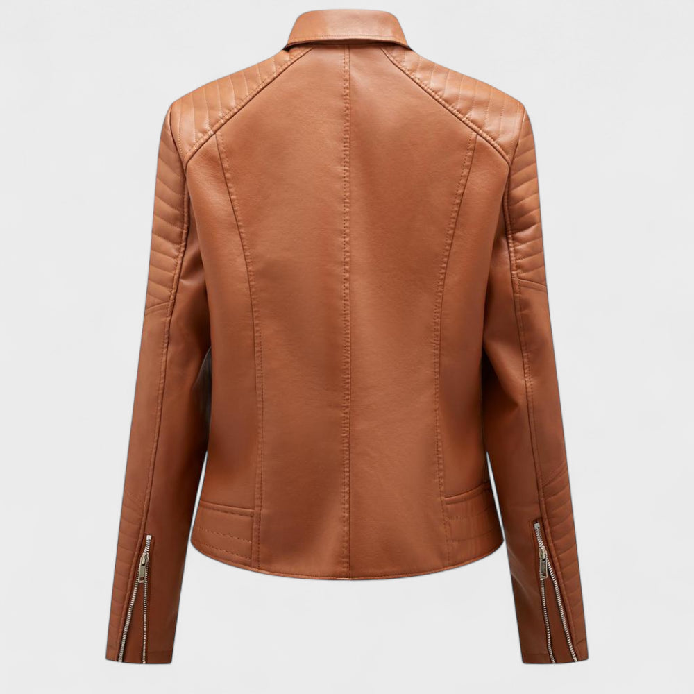Women's Quilted Leather Jacket - Moto Asymmetrical Zip