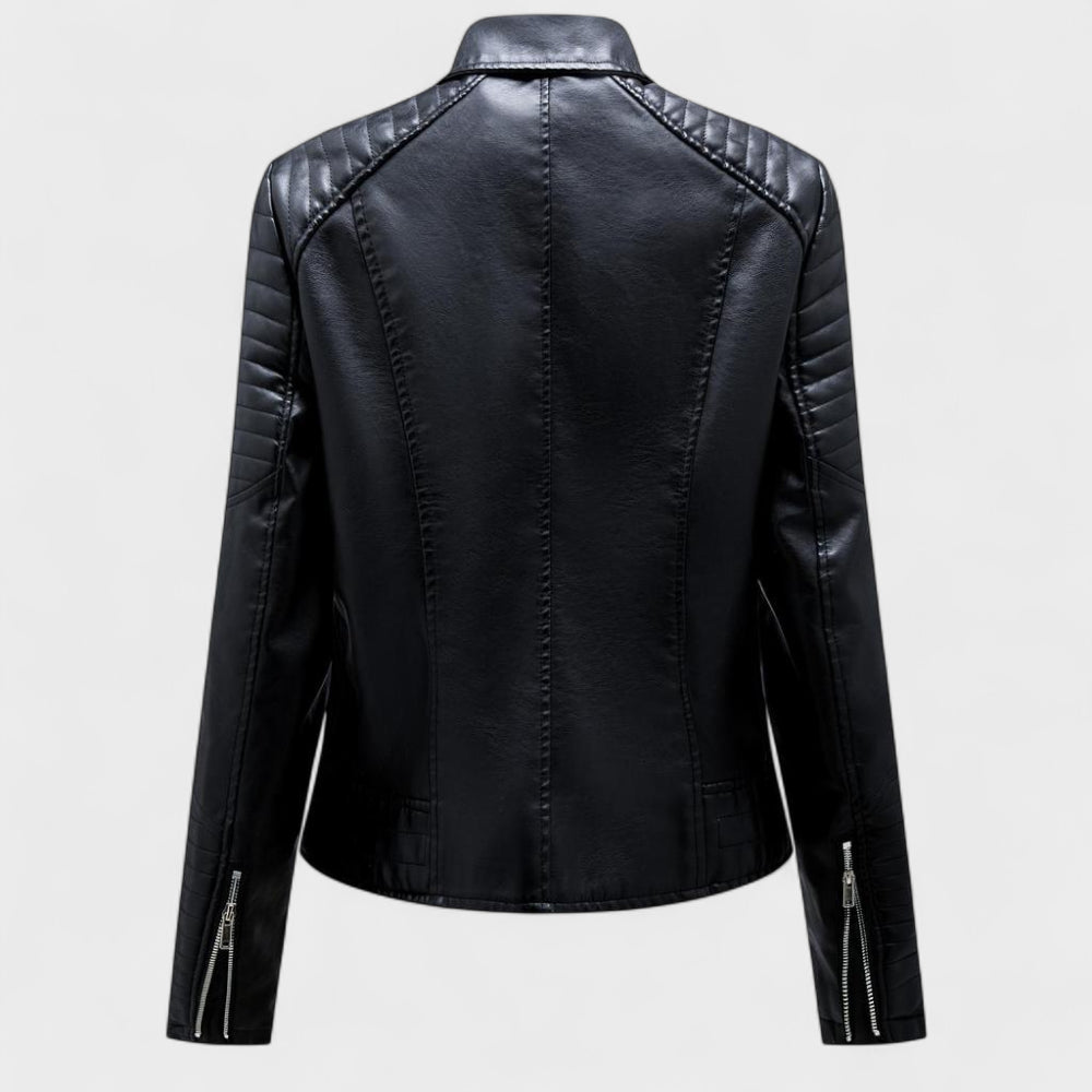 Women's Quilted Leather Jacket - Moto Asymmetrical Zip