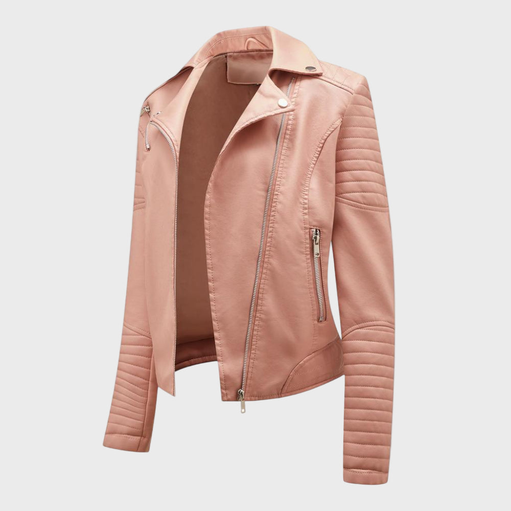 Women's Quilted Leather Jacket - Moto Asymmetrical Zip