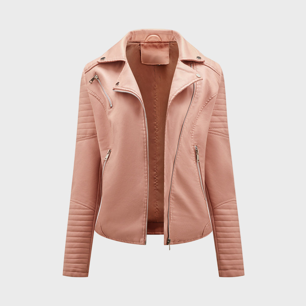 Women's Quilted Leather Jacket - Moto Asymmetrical Zip