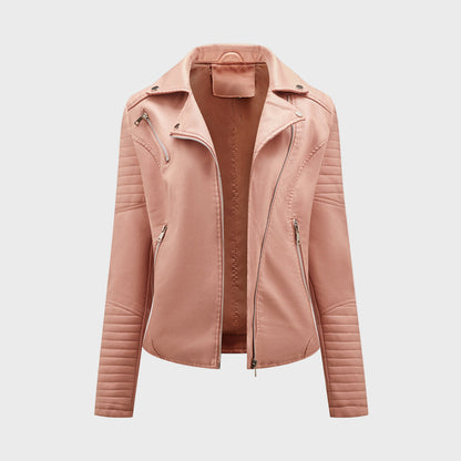 Women's Quilted Leather Jacket - Moto Asymmetrical Zip