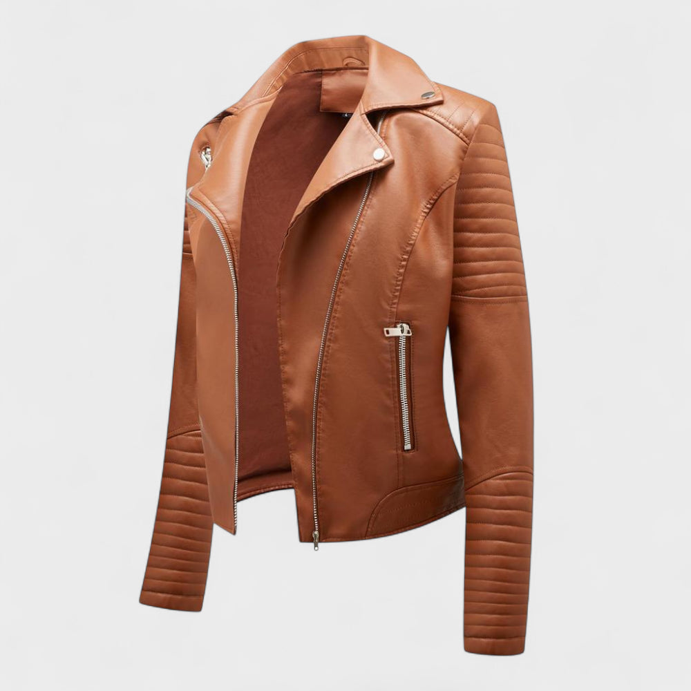 Women's Quilted Leather Jacket - Moto Asymmetrical Zip
