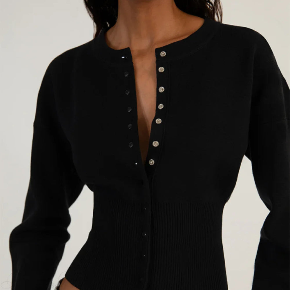 Women's Ribbed Knit Button Cardigan - Fitted Long Sleeve Top