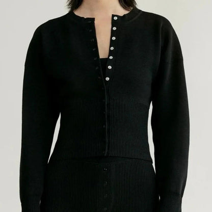 Women's Ribbed Knit Button Cardigan - Fitted Long Sleeve Top