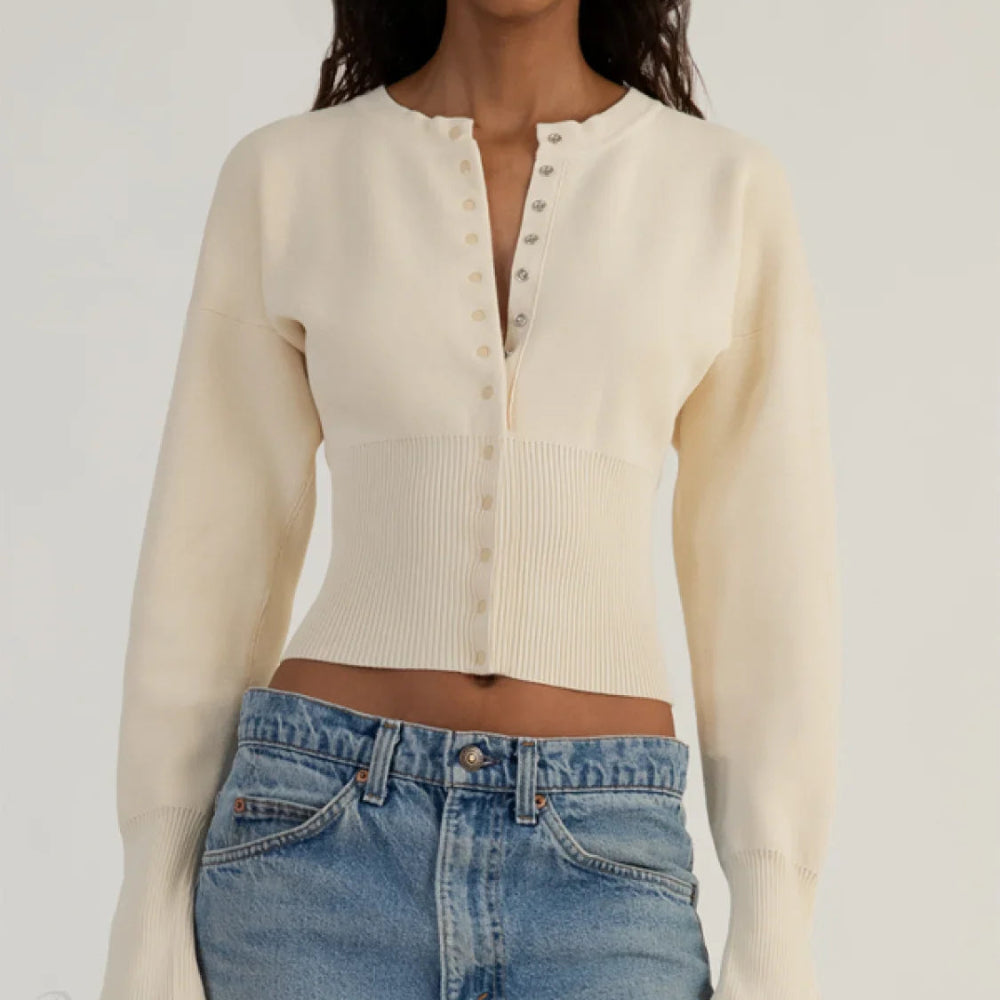 Women's Ribbed Knit Button Cardigan - Fitted Long Sleeve Top