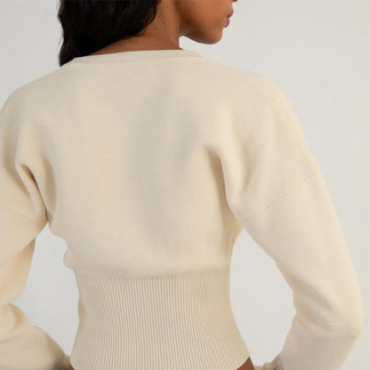 Women's Ribbed Knit Button Cardigan - Fitted Long Sleeve Top