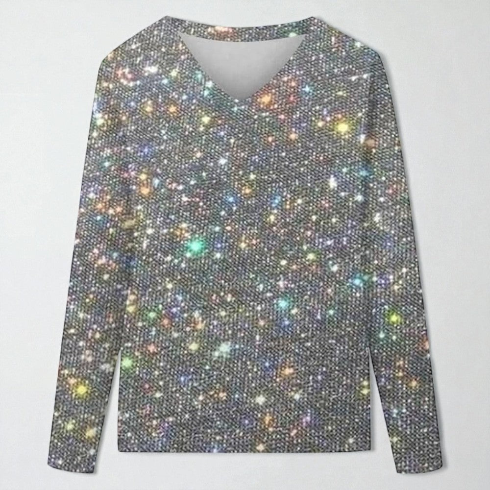 Women's Sequin Top V-Neck Sparkling Sweater Top 2