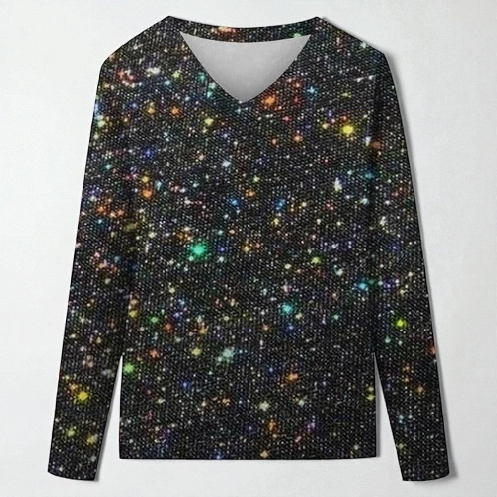 Women's Sequin Top V-Neck Sparkling Sweater Top 6