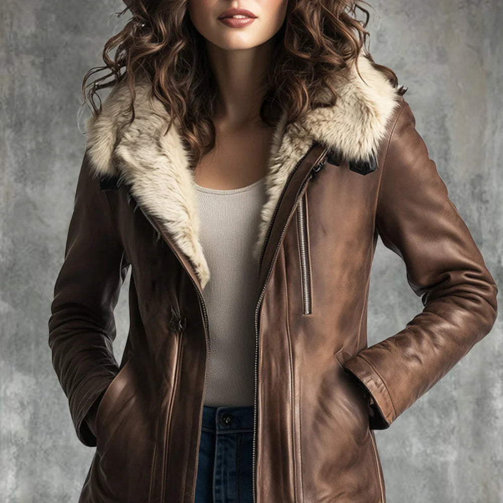 Women’s Shearling Leather Winter Coat – Warm Elegant Jacket