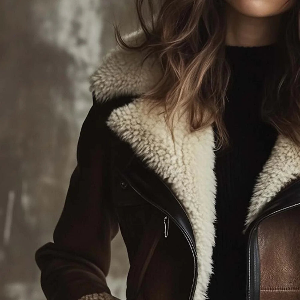 Women’s Shearling Leather Winter Coat – Warm Vintage Jacket