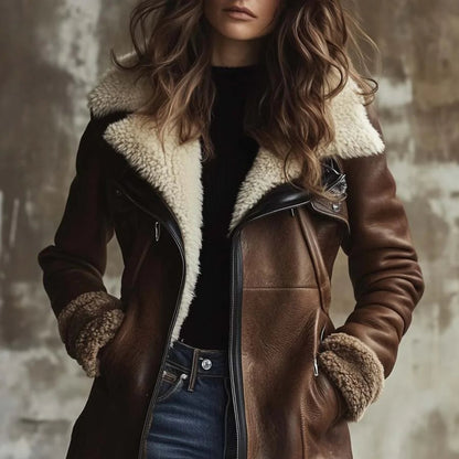 Women’s Shearling Leather Winter Coat – Warm Vintage Jacket