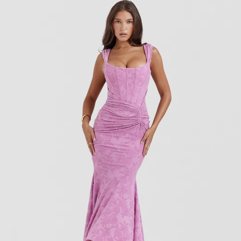 Women's Sleeveless Velvet Corset Formal Dress - Asymmetrical Maxi