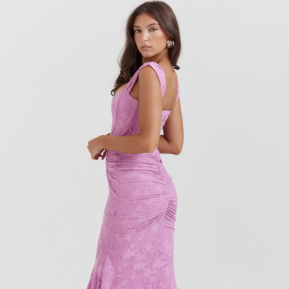 Women's Sleeveless Velvet Corset Formal Dress - Asymmetrical Maxi