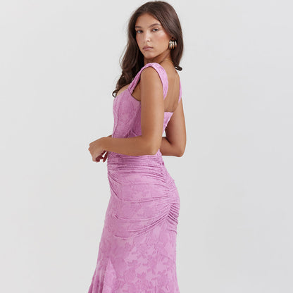 Women's Sleeveless Velvet Corset Formal Dress - Asymmetrical Maxi