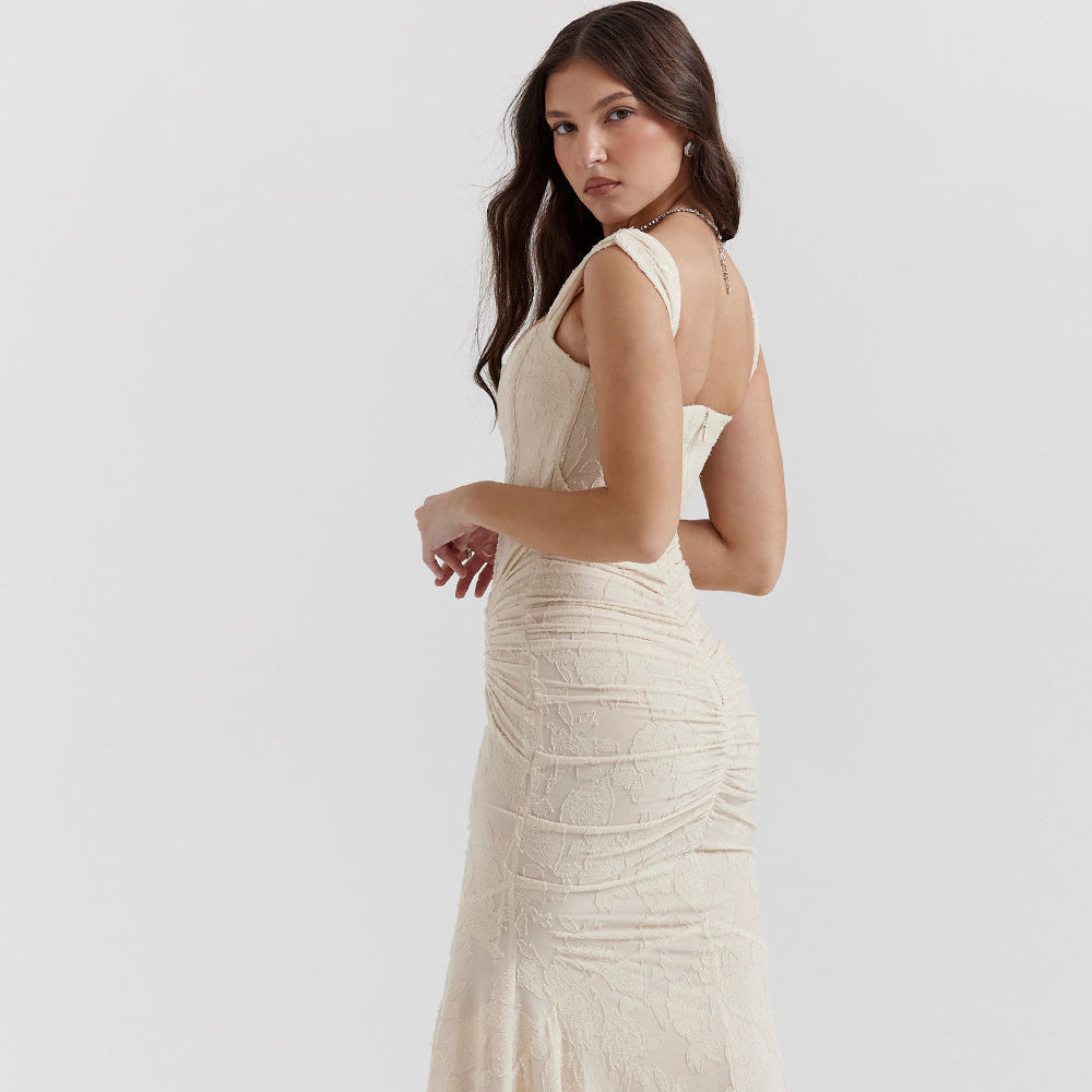 Women's Sleeveless Velvet Corset Formal Dress - Asymmetrical Maxi