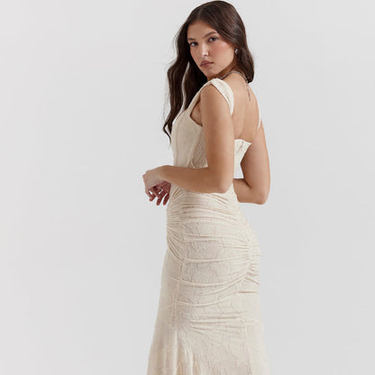 Women's Sleeveless Velvet Corset Formal Dress - Asymmetrical Maxi