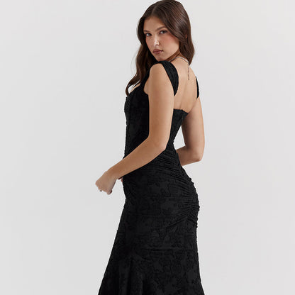 Women's Sleeveless Velvet Corset Formal Dress - Asymmetrical Maxi