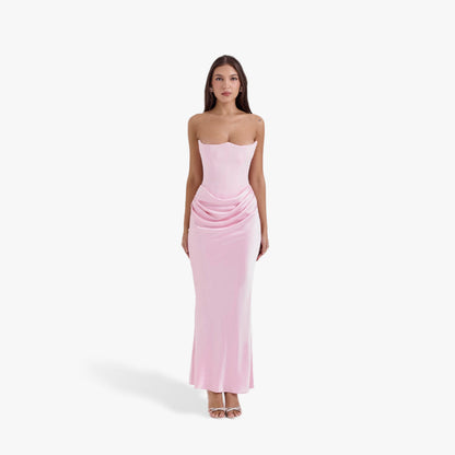 Women's Strapless Bodycon Evening Dress - Ruched Maxi