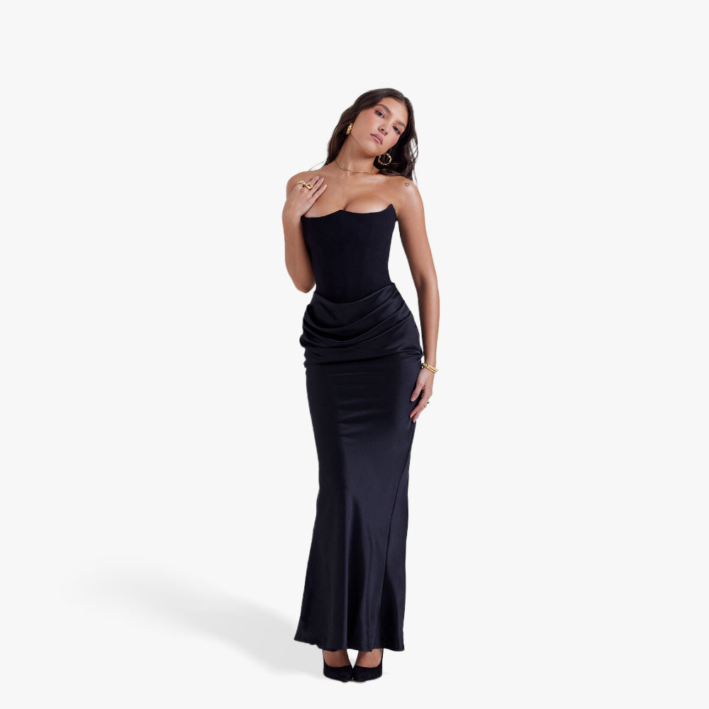 Women's Strapless Bodycon Evening Dress - Ruched Maxi