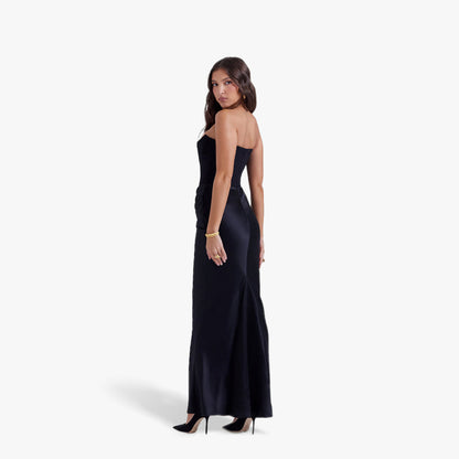 Women's Strapless Bodycon Evening Dress - Ruched Maxi