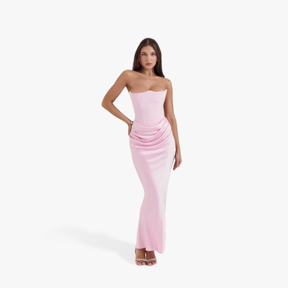 Women's Strapless Bodycon Evening Dress - Ruched Maxi